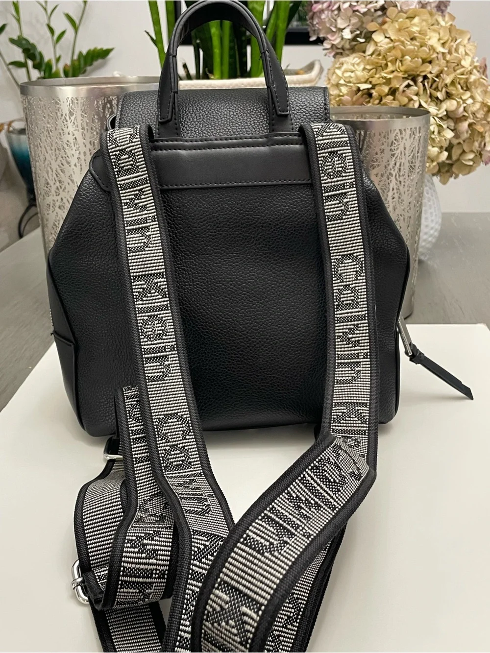Calvin Klein Black Pebbled Leather Backpack with Detachable Coin Pouch